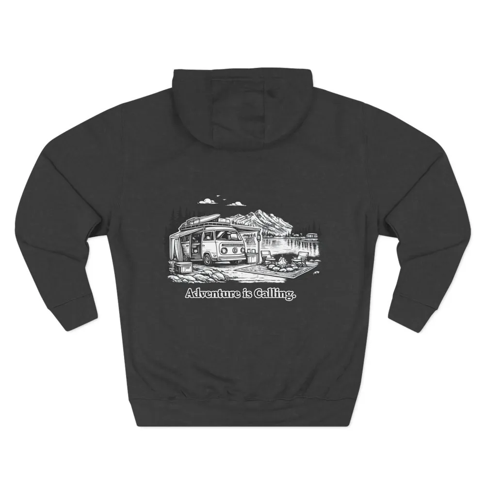 Three-Panel Fleece Hoodie - "Adventure Is Calling" Design Minimal-Line