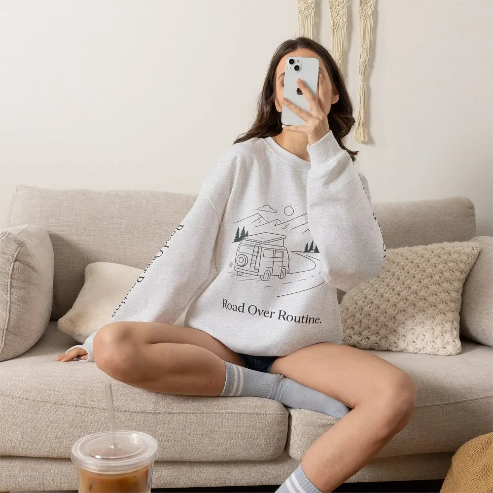 7285765547526777071_2048.jpeg Unisex Heavy Blend™ Crewneck Sweatshirt — "Road Over Routine" Design Minimal-Line