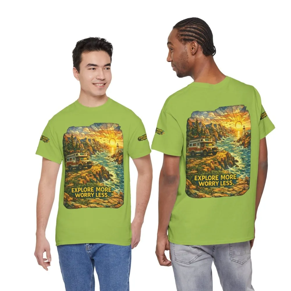 7288064894727330437_2048.jpeg Unisex Heavy Cotton Tee — "Explore More Worry Less" Design Cubic-Line