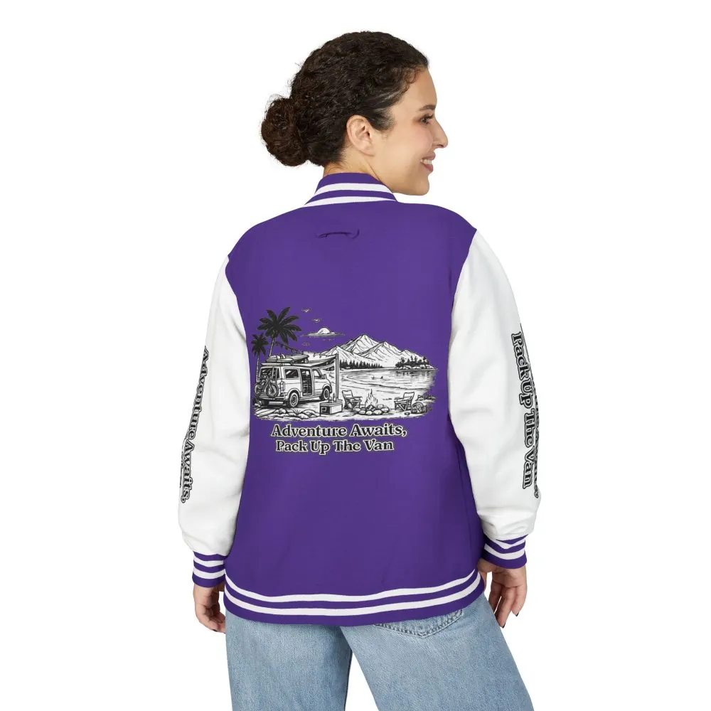 7291634750888537130_2048.jpeg Unisex Heavyweight Letterman Jacket — "Adventure Awaits,Pack Up The Van" Travel Varsity Coat