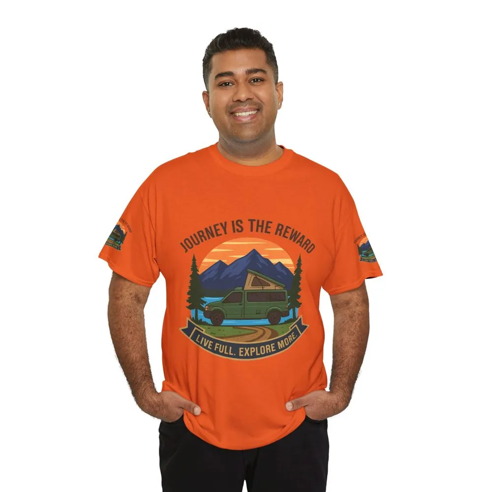 7296136406539958663_2048.jpeg Unisex Heavy Cotton Tee — "Journey Is The Reward Tee" Adventure Camper Van Graphic T-Shirt