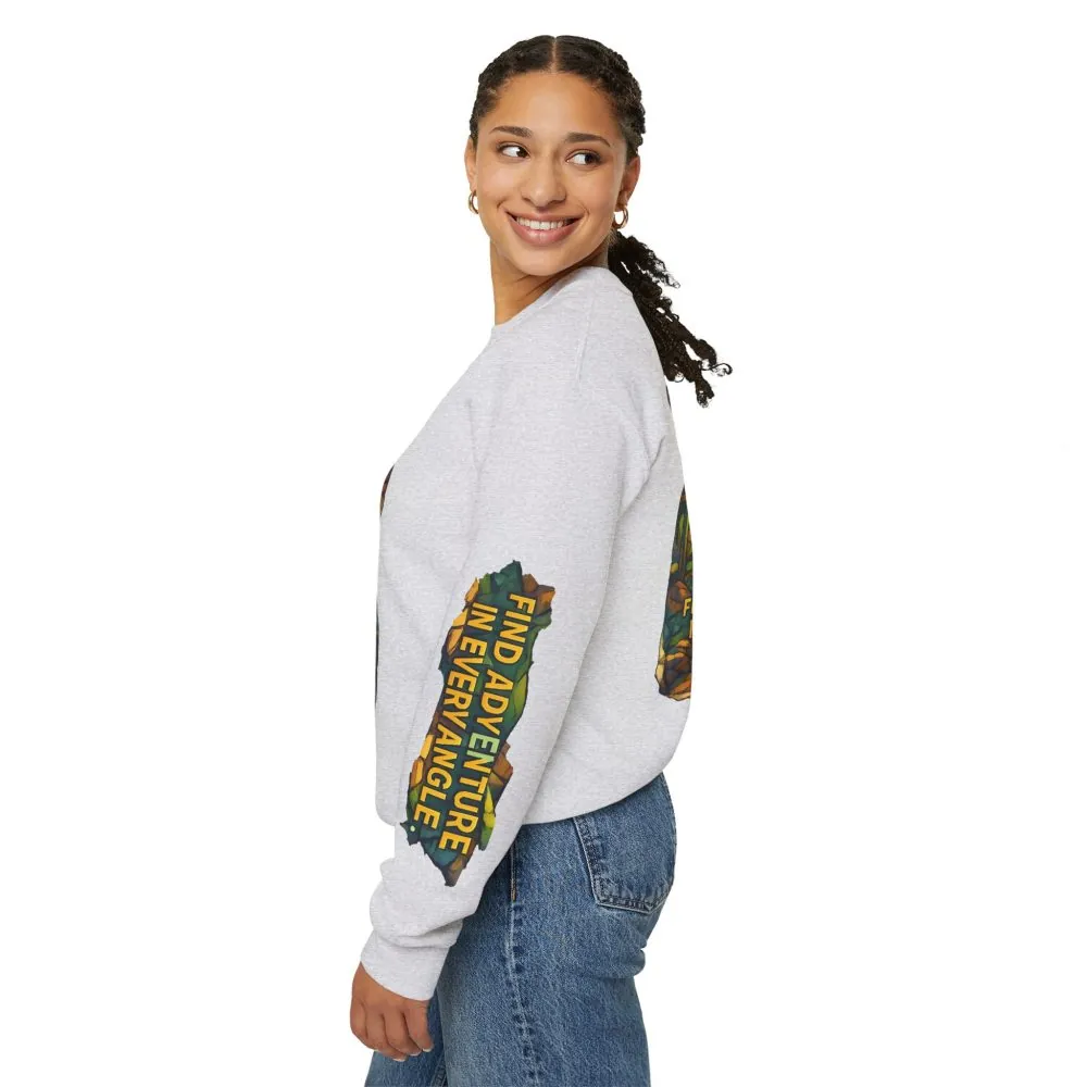 7301725286757446298_2048.jpeg Unisex Heavy Blend™ Crewneck Sweatshirt — "Find Adventure In Every Corner" Design Cubic-Line