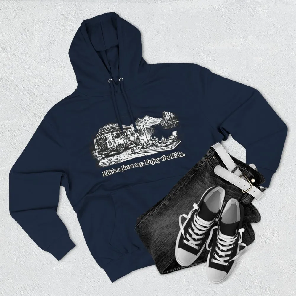 Three-Panel Fleece Hoodie - "Lifes A Journey,Enjoy The Ride" Design Minimal-Line