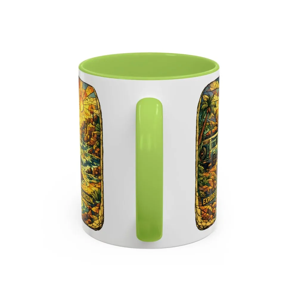 Accent Coffee Mug (11, 15oz) — "Explore Beyond The Horizon" Design Cubic-Line
