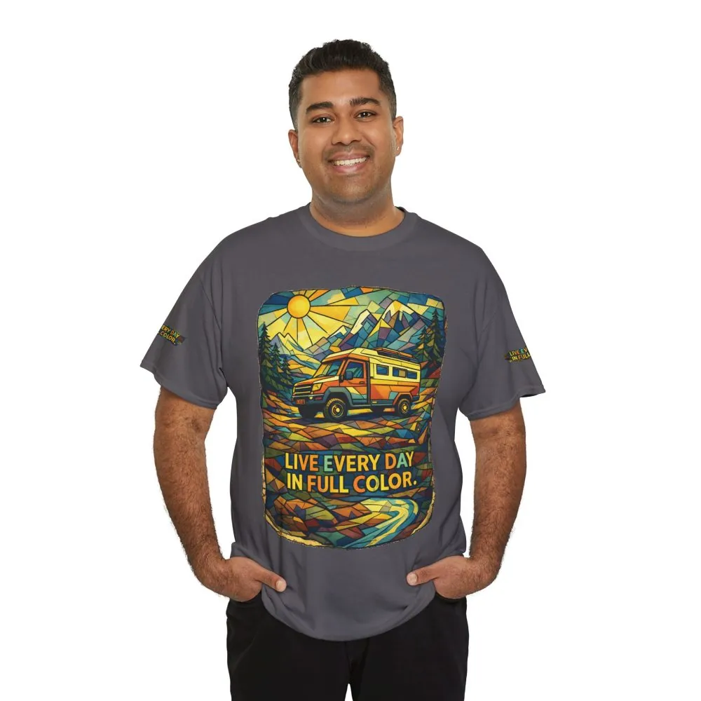 7315539467678510572_2048.jpeg Unisex Heavy Cotton Tee — "Live Life Every Day In Full Color" Design Cubic-Line