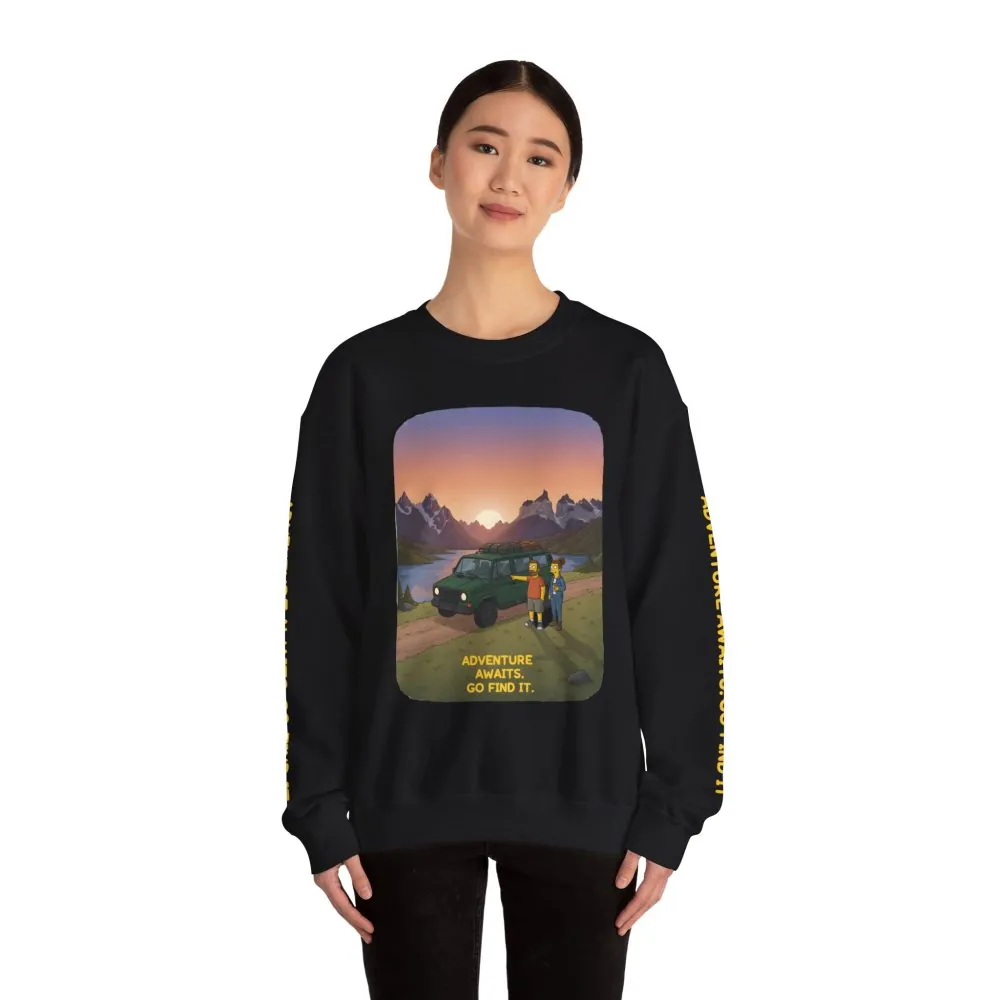Unisex Heavy Blend™ Crewneck Sweatshirt — "Adventure Awaits-Go Find It" Design Sitcom-Line