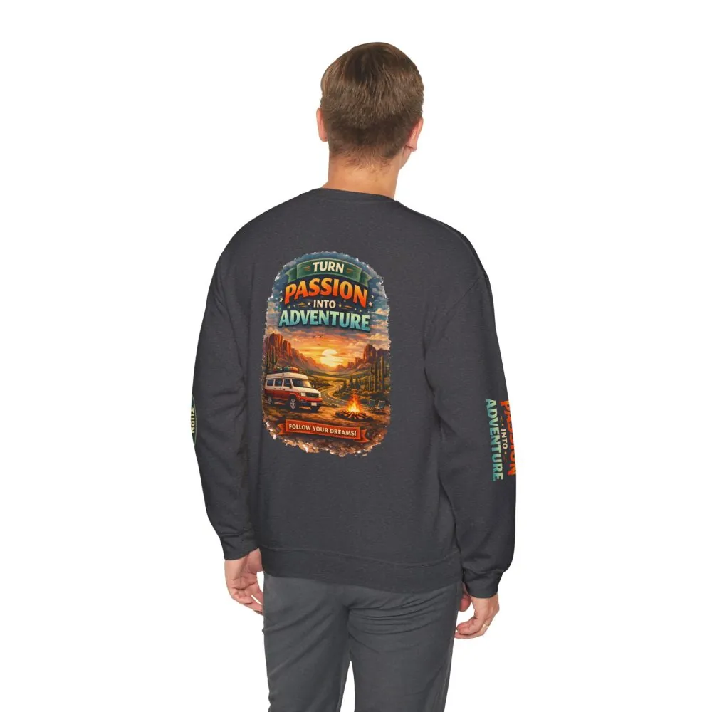 Unisex Heavy Blend™ Crewneck Sweatshirt — "Turn Passion Into Adventure" Design Scenic-Line