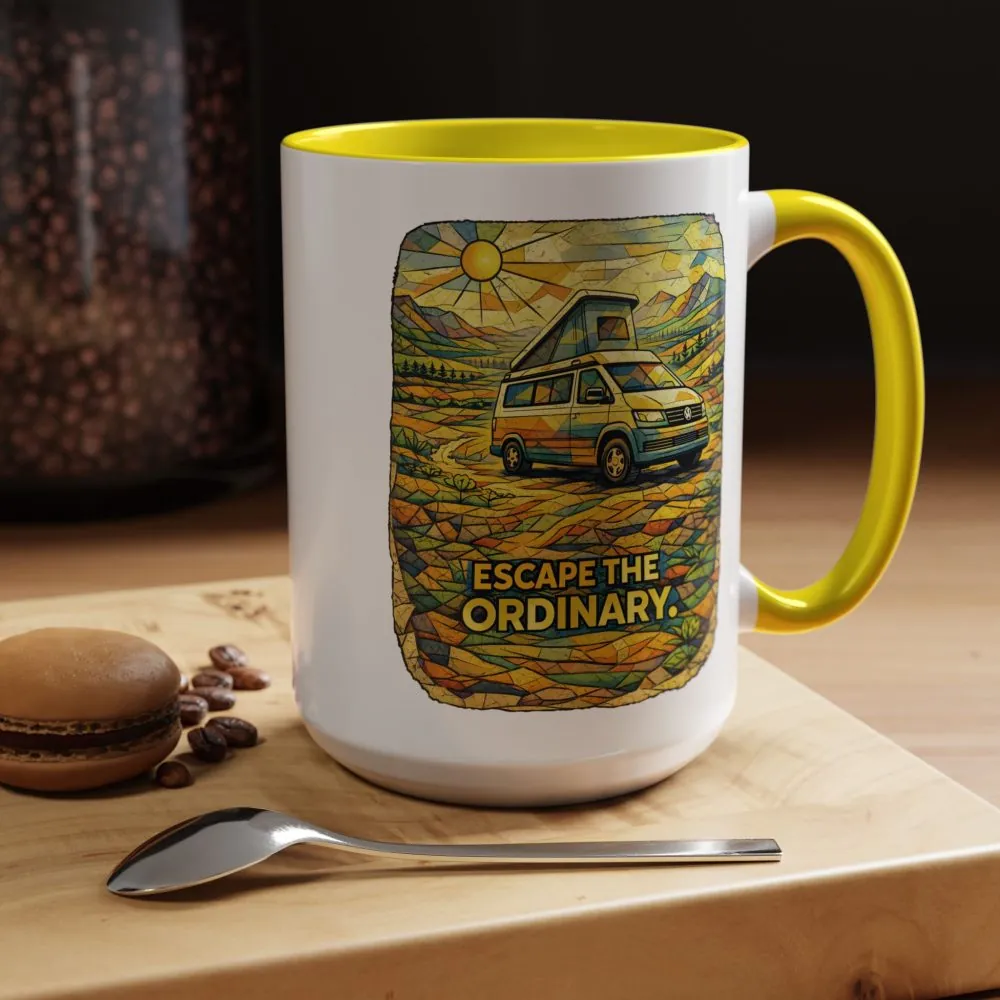 Accent Coffee Mug (11, 15oz) — "Escape The Ordinary" Design Cubic-Line