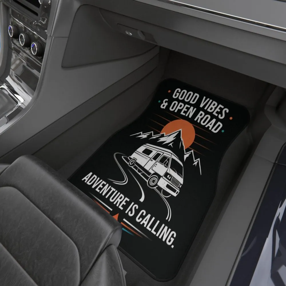 7341421639379895958_2048.jpeg Car Mats (Set Of 2 Front) - "Good Vibes & Open Road" Adventure RV Front Floor Mats