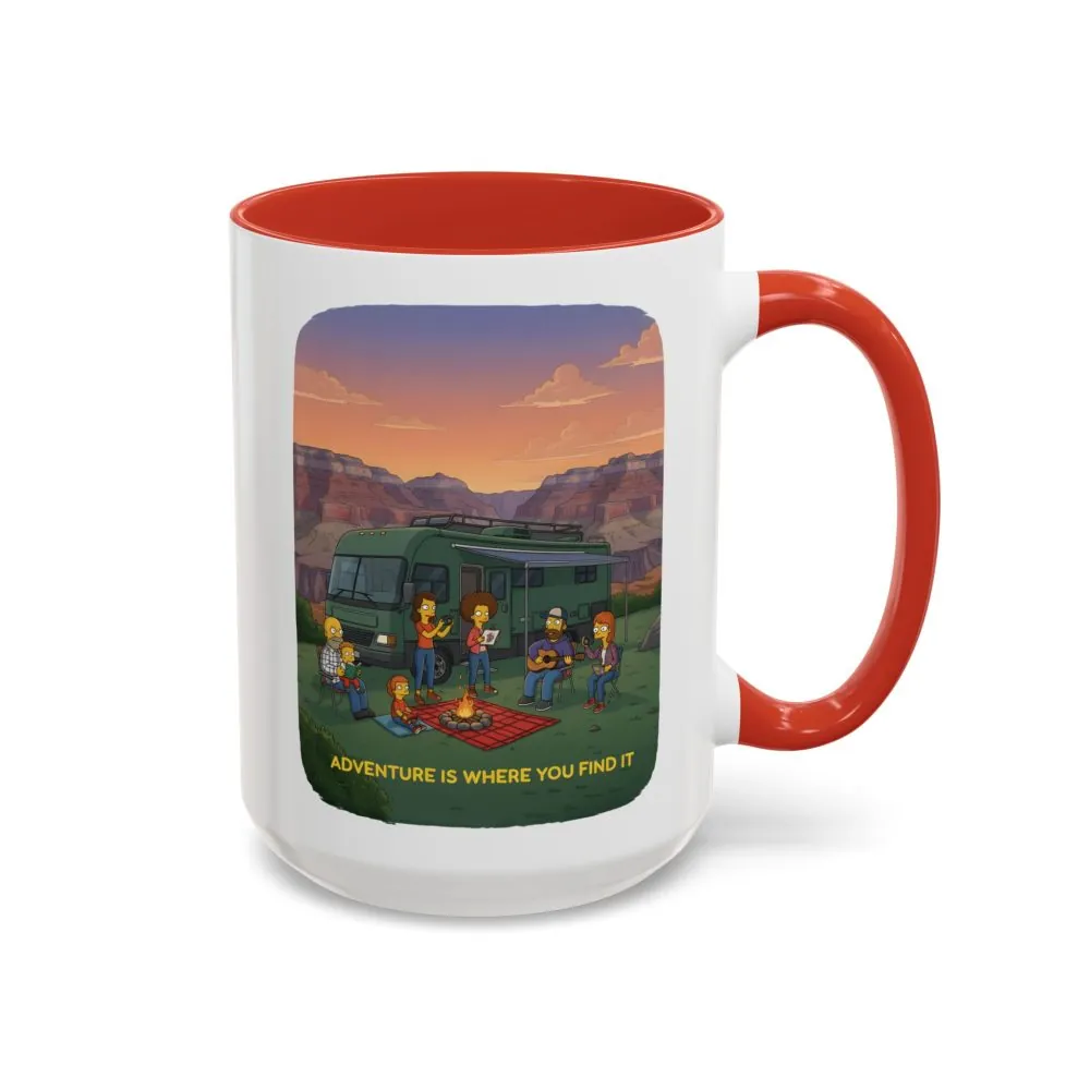 Accent Coffee Mug (11, 15oz) — "Adventure Is Where You Find It" Design Sitcom-Line