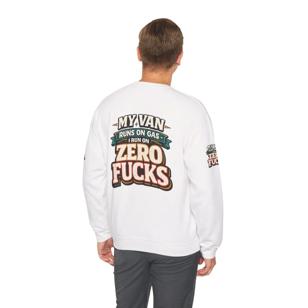 Unisex Heavy Blend™ Crewneck Sweatshirt — "My Van Runs On Gas" Design F**K-Line