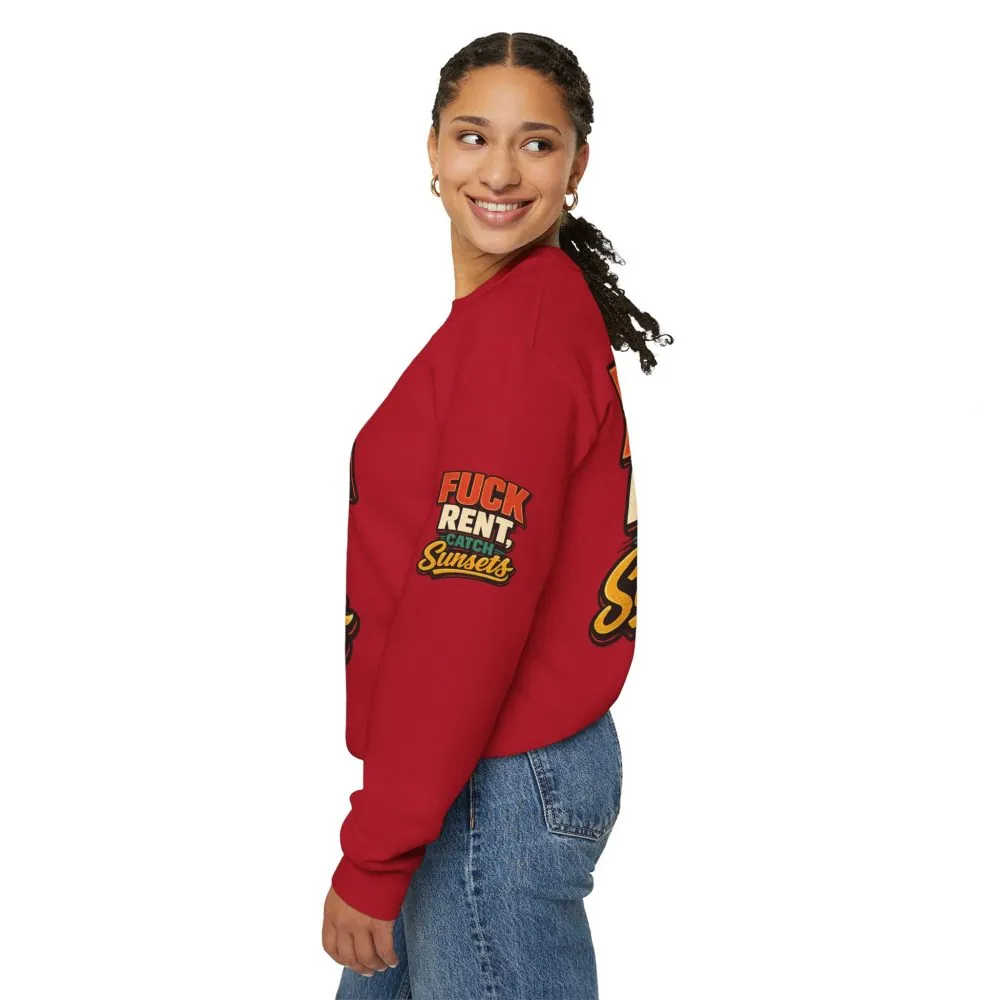 7361909432354476225_2048.jpeg Unisex Heavy Blend™ Crewneck Sweatshirt — "Fuck Rent Catch Sunsets" Design F**K-Line