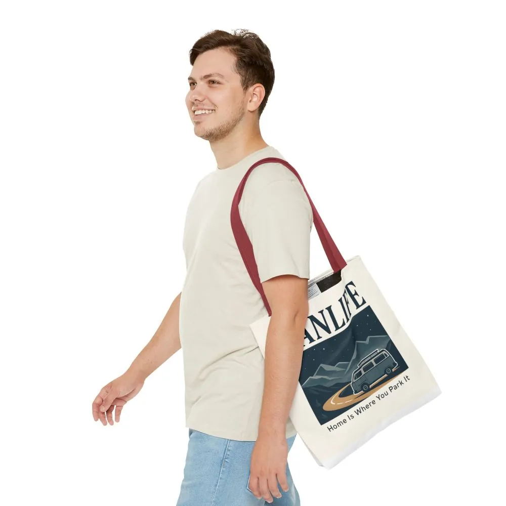 7363690780442339897_2048.jpeg Vanlife Tote Bag — "Vanlife - Home Is Where You Park It" Campervan Beach/Adventure Tote