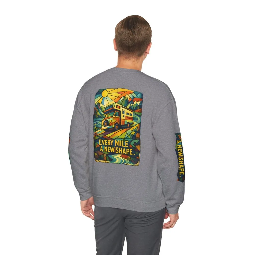 Unisex Heavy Blend™ Crewneck Sweatshirt — "Every Mile A New Shape" Design Cubic-Line