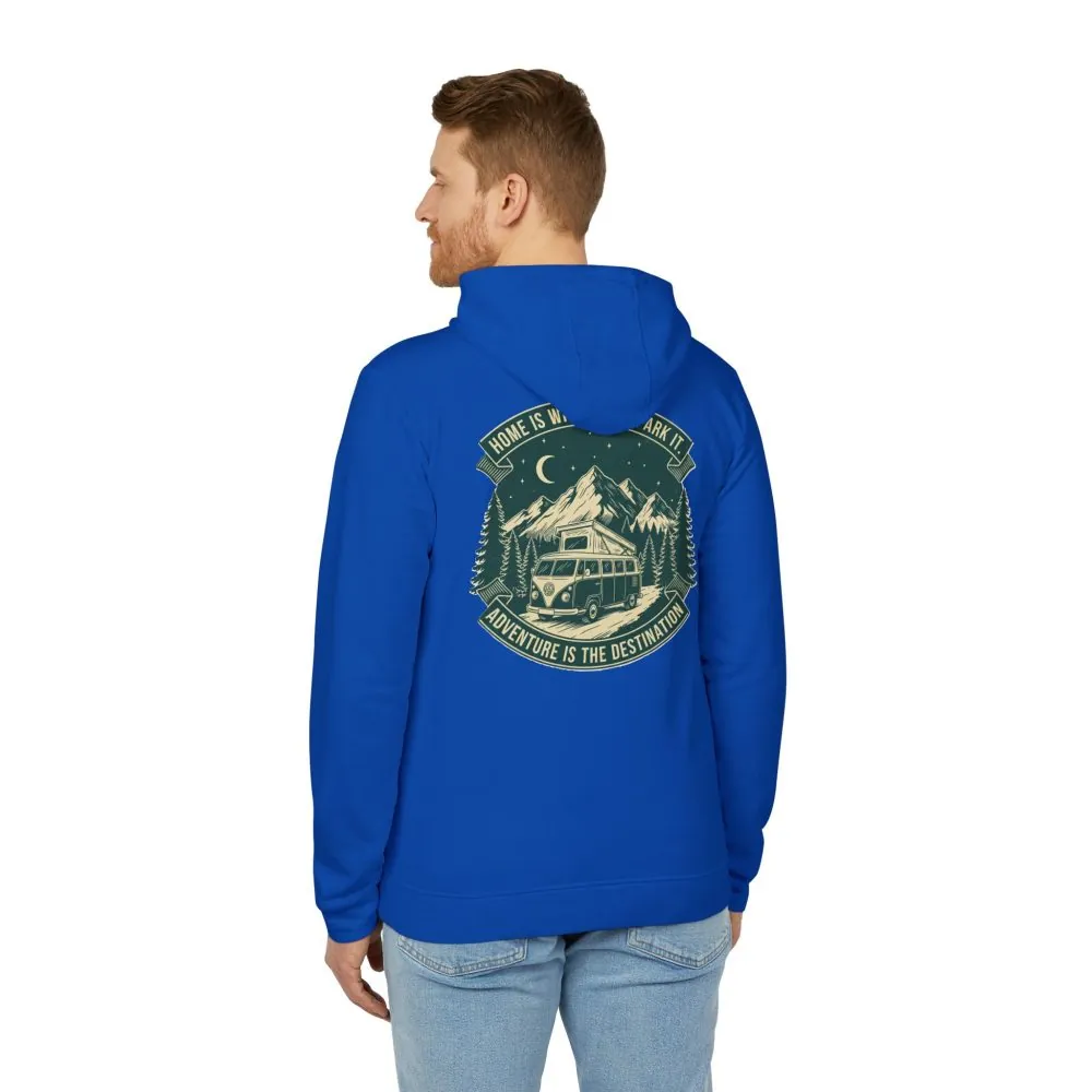 Hoodie(Adidas) — "Home Is Where You Park It-Adventure is the destination" Outdoor Travel Pullover (Only Back Printed)