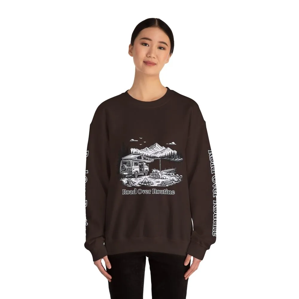 7406949147589767737_2048.jpeg Unisex Heavy Blend™ Crewneck Sweatshirt — "Road Over Routine" Design Minimal-Line