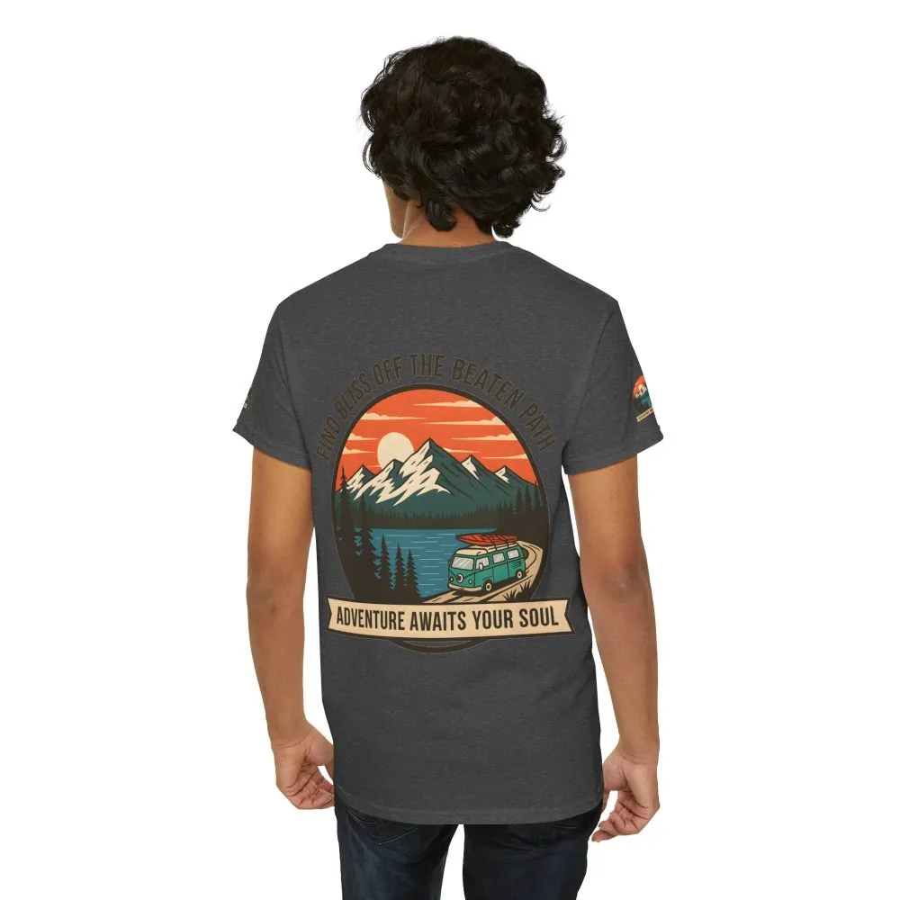 Unisex Heavy Cotton Tee — "Find Bliss Off the Beaten Path" Mountain & Camper T‑Shirt