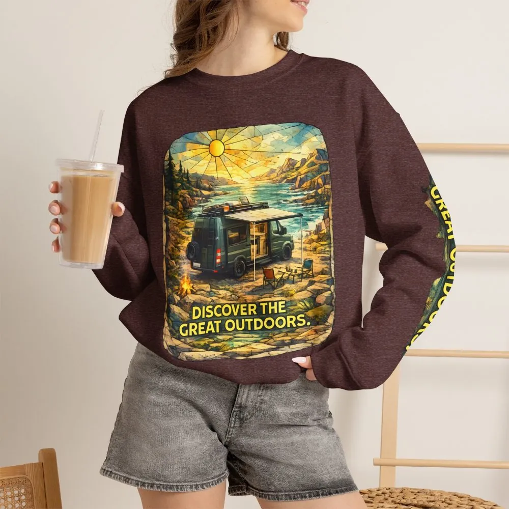 7441509454773668801_2048.jpeg Unisex Heavy Blend™ Crewneck Sweatshirt — "Discover The Great Outdoors" Design Cubic-Line