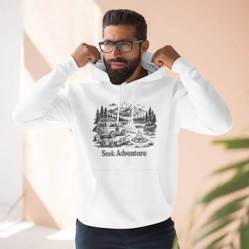 Three-Panel Fleece Hoodie - "Seek Adventure" Design Minimal-Line