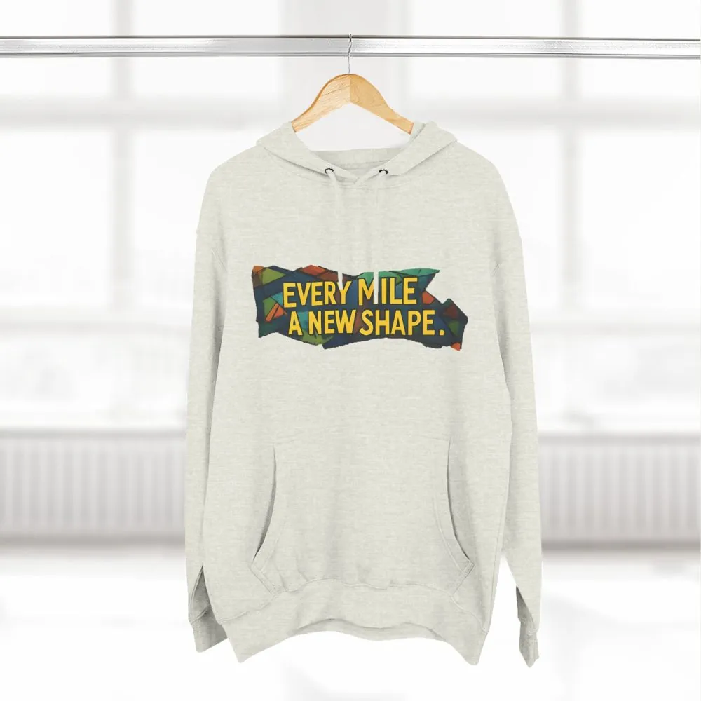 745853622589236346_2048.jpeg Three-Panel Fleece Hoodie - "Every Mile A New Shape" Design Cubic-Line
