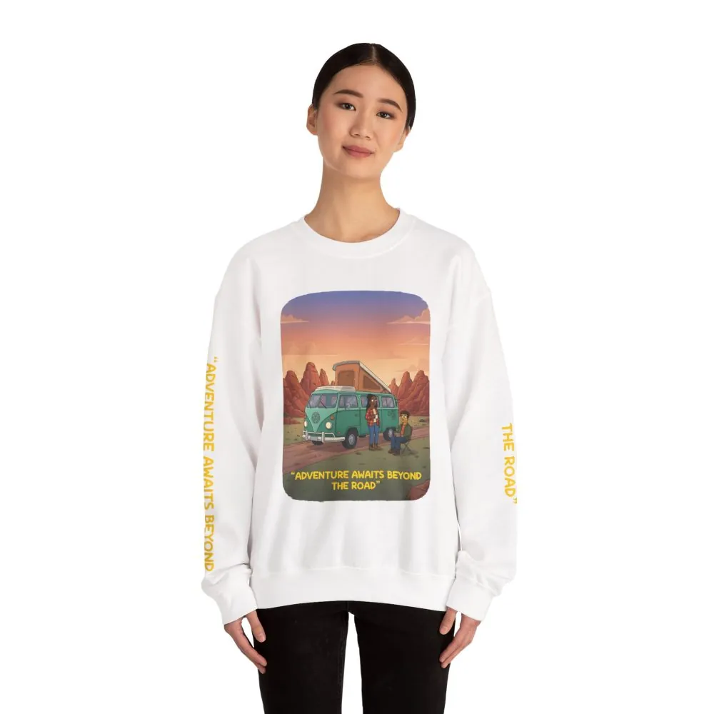746681597392568861_2048.jpeg Unisex Heavy Blend™ Crewneck Sweatshirt — "Adventure Awaits Beyond The Road" Design Sitcom-Line