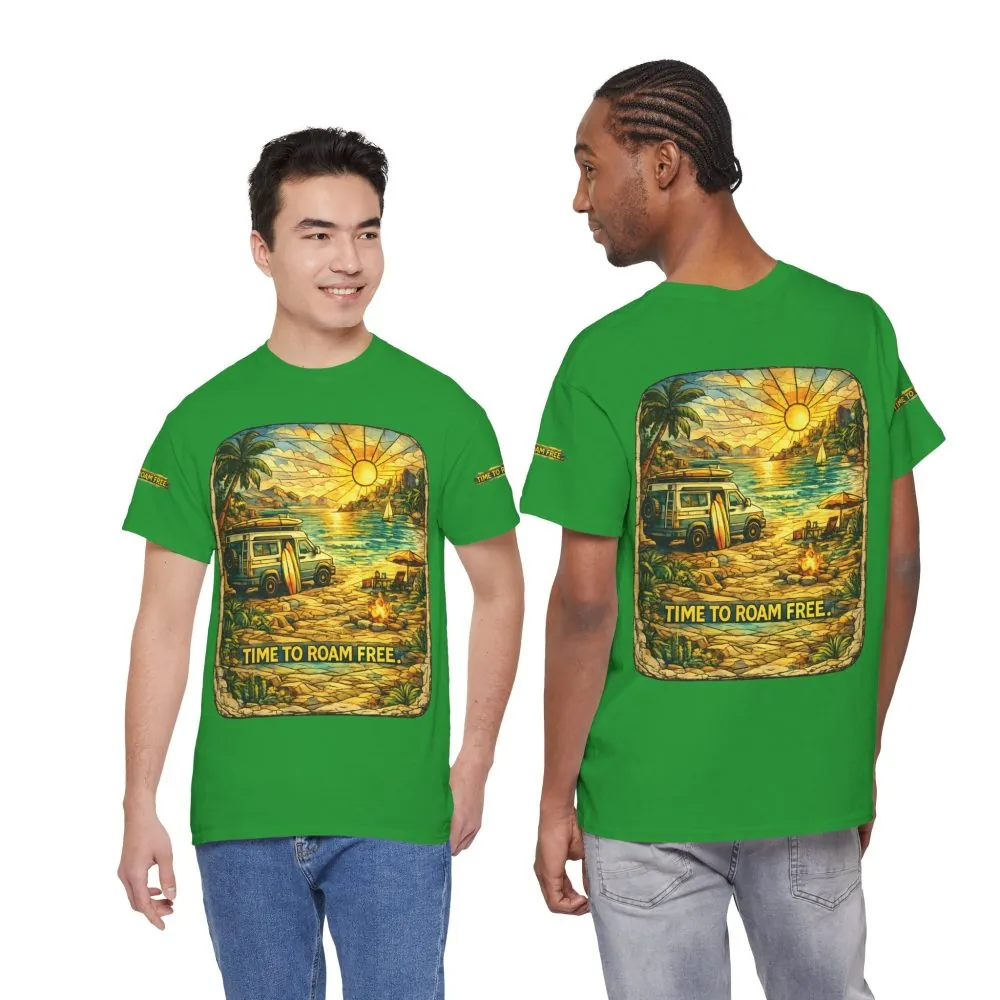 Unisex Heavy Cotton Tee — "Time To Roam Free" Design Cubic-Line
