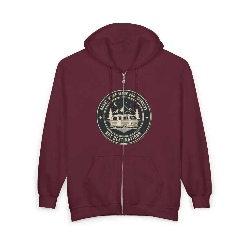 7478746088337786148_2048.jpeg Zip Hoodie — "ROAD WHERE MADE FOR JOURNEYS-NOT DESTINATIONS"(Front + Back Printed) Camper Van Adventure Zip-Up