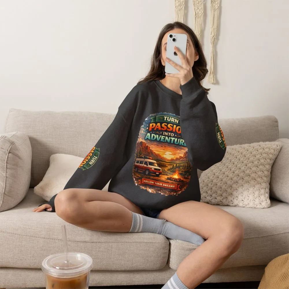 Unisex Heavy Blend™ Crewneck Sweatshirt — "Turn Passion Into Adventure" Design Scenic-Line