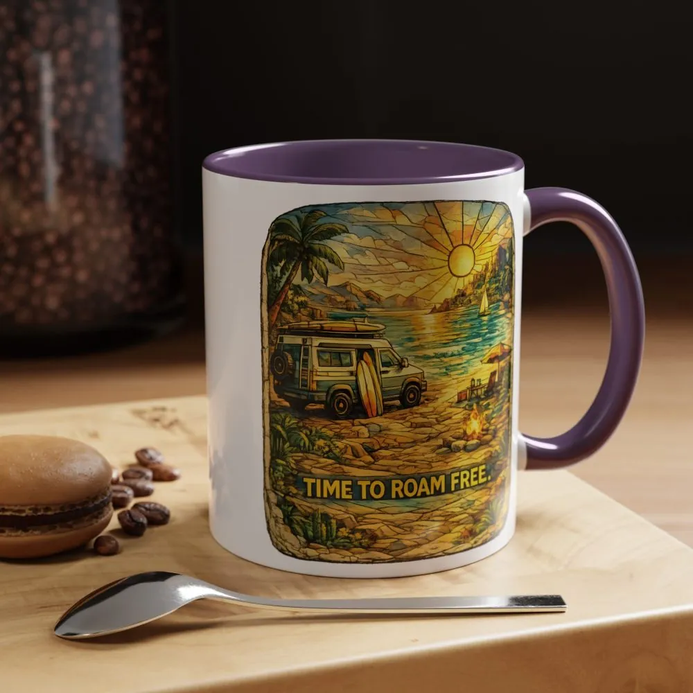 Accent Coffee Mug (11, 15oz) — "Time To Roam Free" Design Cubic-Line