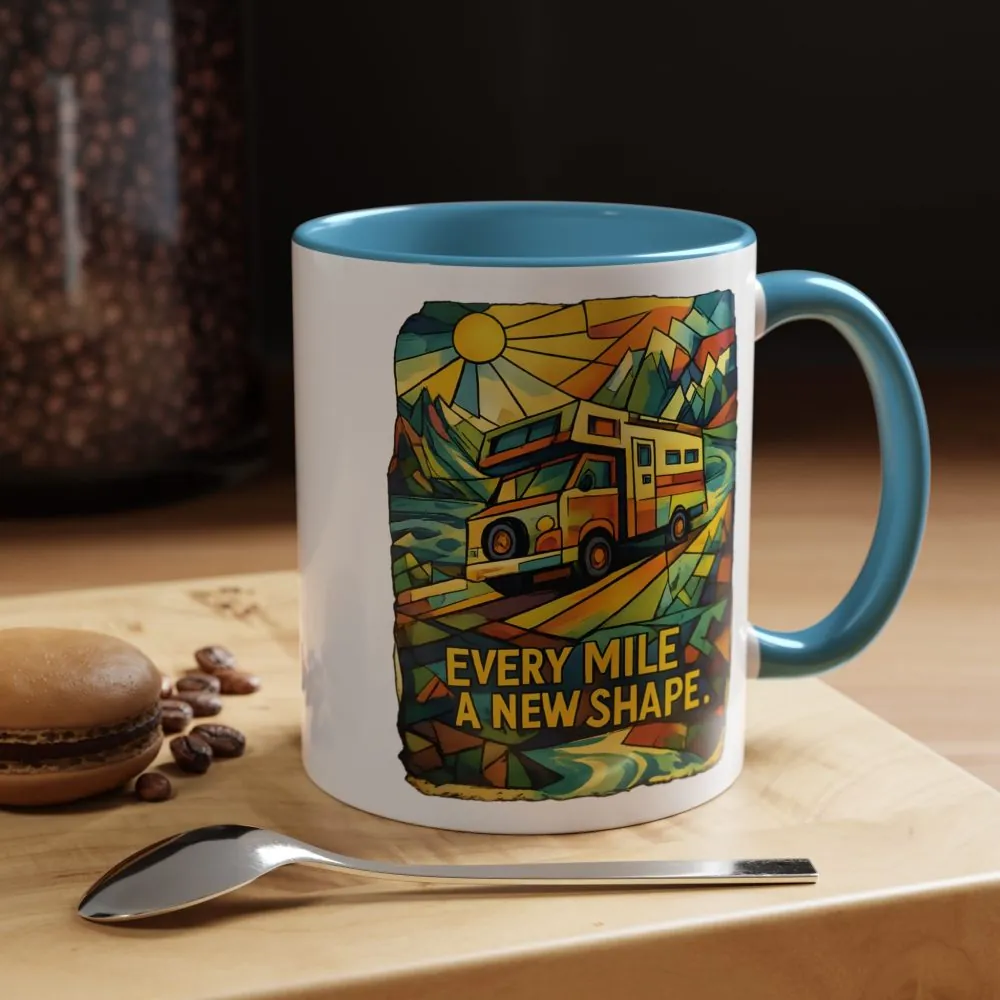 Accent Coffee Mug (11, 15oz) — "Every Mile A New Shape" Design Cubic-Line