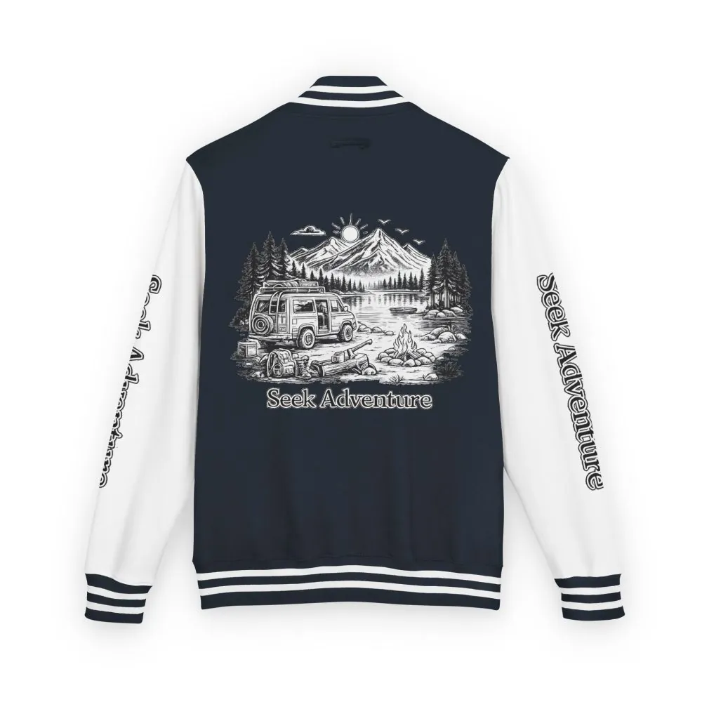 7489645138439063807_2048.jpeg Unisex Heavyweight Letterman Jacket — "Seek Adventure" Travel Varsity Coat