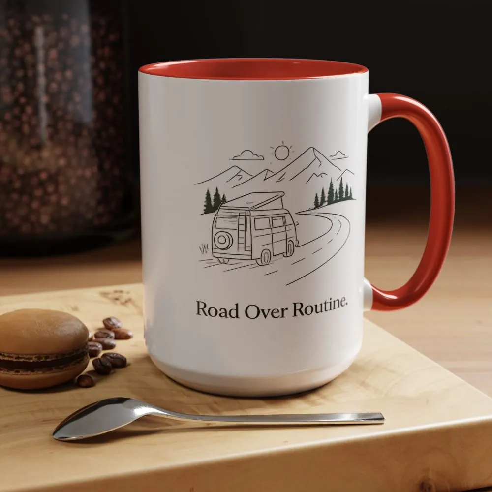 Accent Coffee Mug (11, 15oz) — "Road Over Routine" Design Minimal-Line