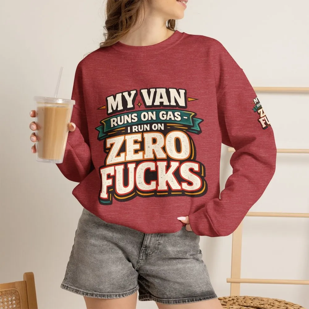 Unisex Heavy Blend™ Crewneck Sweatshirt — "My Van Runs On Gas" Design F**K-Line