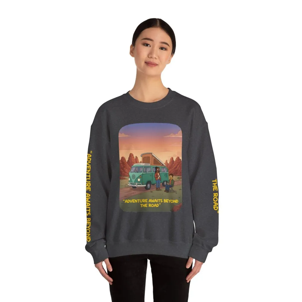 7511248158214678436_2048.jpeg Unisex Heavy Blend™ Crewneck Sweatshirt — "Adventure Awaits Beyond The Road" Design Sitcom-Line