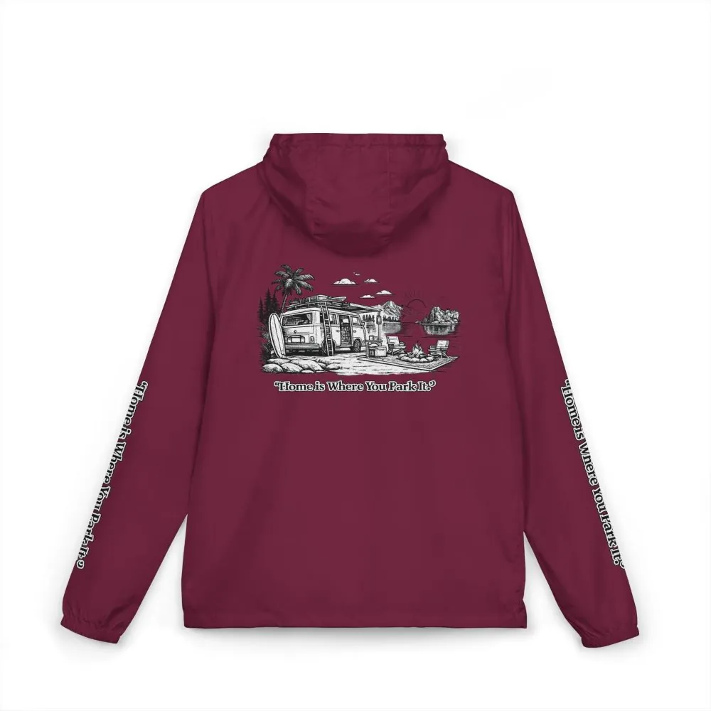 Unisex Full-Zip Windbreaker Jacket — "Home Is Where You Park It" (Design "Minimal-Line")