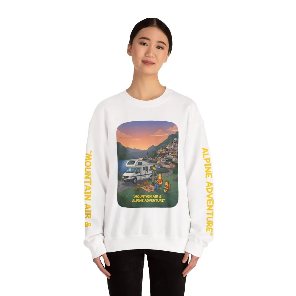 Unisex Heavy Blend™ Crewneck Sweatshirt — "Mountain Air-Alpine Adventure" Design Sitcom-Line