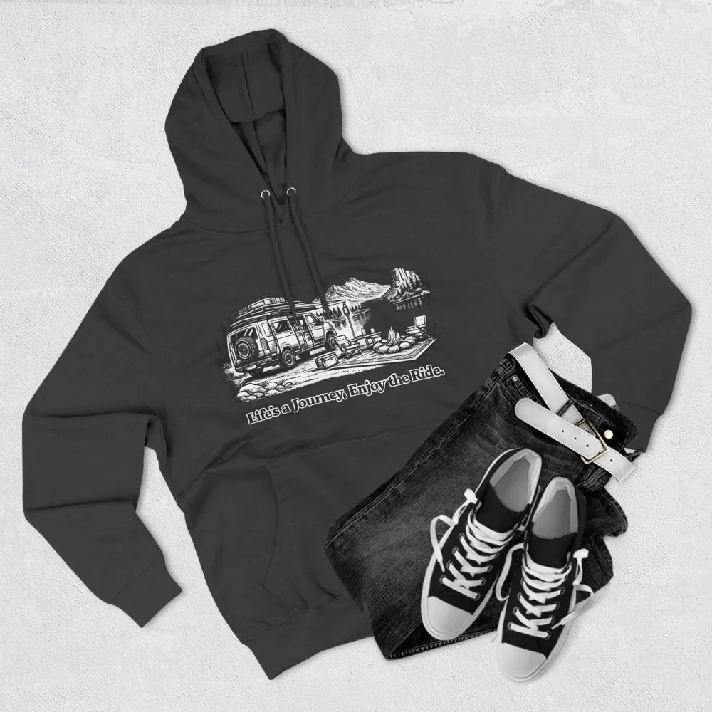 Three-Panel Fleece Hoodie - "Lifes A Journey,Enjoy The Ride" Design Minimal-Line