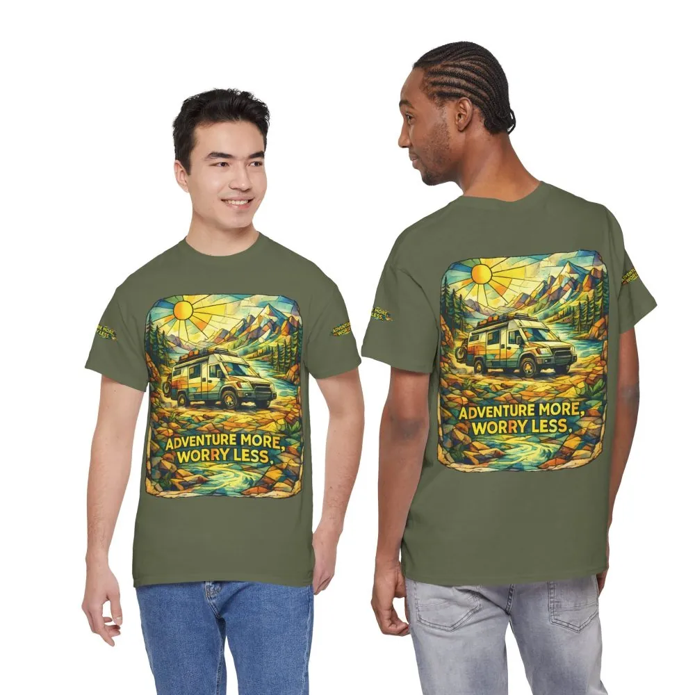 757193676641487446_2048.jpeg Unisex Heavy Cotton Tee — "Adventure More Worry Less" Design Cubic-Line