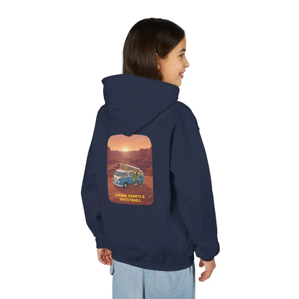 Youth Hoodie(Gildan) – "Chasing Sunsets And Dusty Trails" (Design Sitcom-Line)