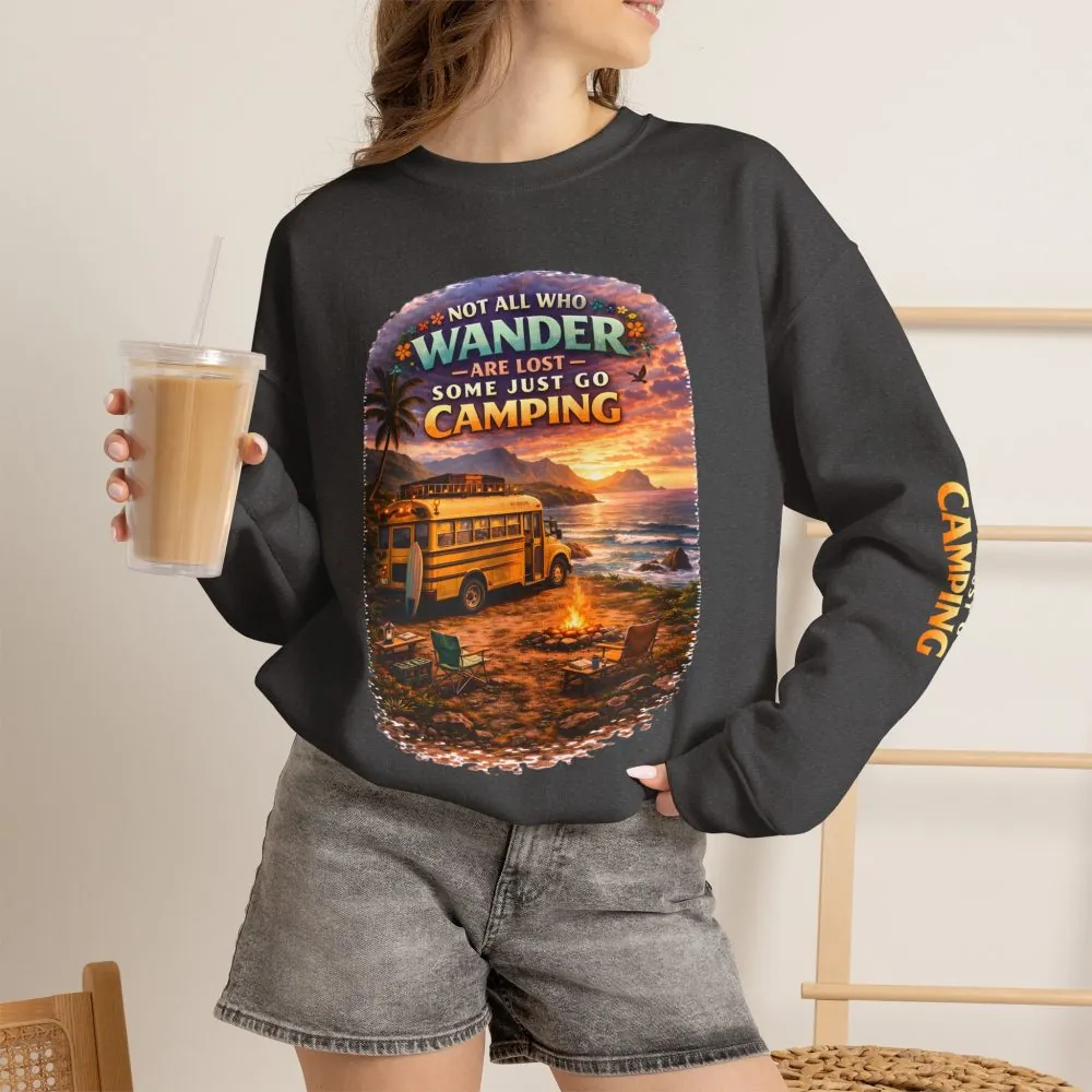 Unisex Heavy Blend™ Crewneck Sweatshirt — "Not All Who Wander Are Lost" Design Scenic-Line