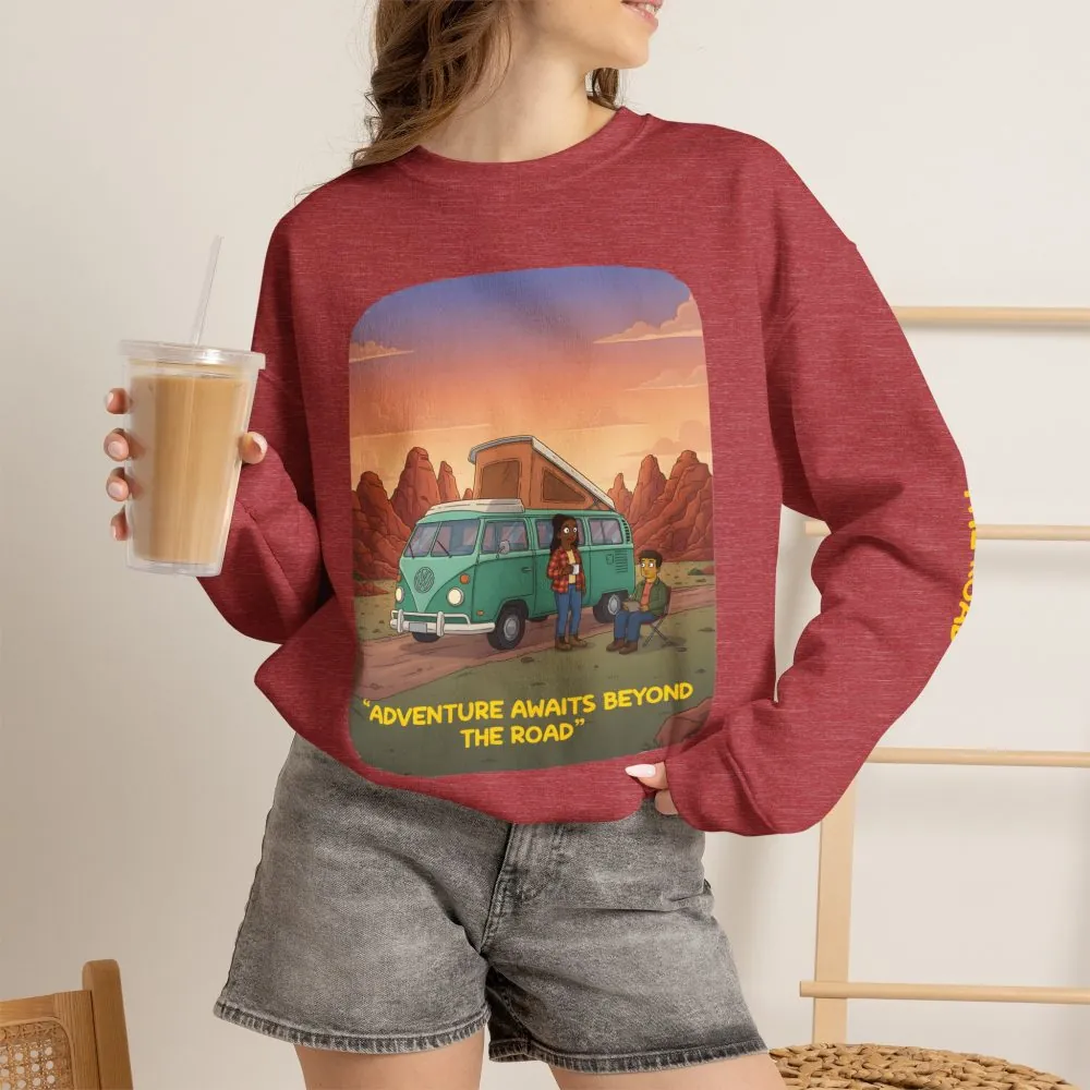 7600514270181978773_2048.jpeg Unisex Heavy Blend™ Crewneck Sweatshirt — "Adventure Awaits Beyond The Road" Design Sitcom-Line