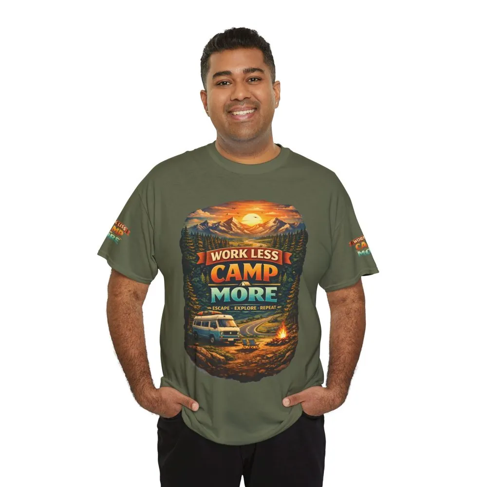 7608467963821367066_2048.jpeg Unisex Heavy Cotton Tee — "Work Less-Camp More" Design Scenic-Line
