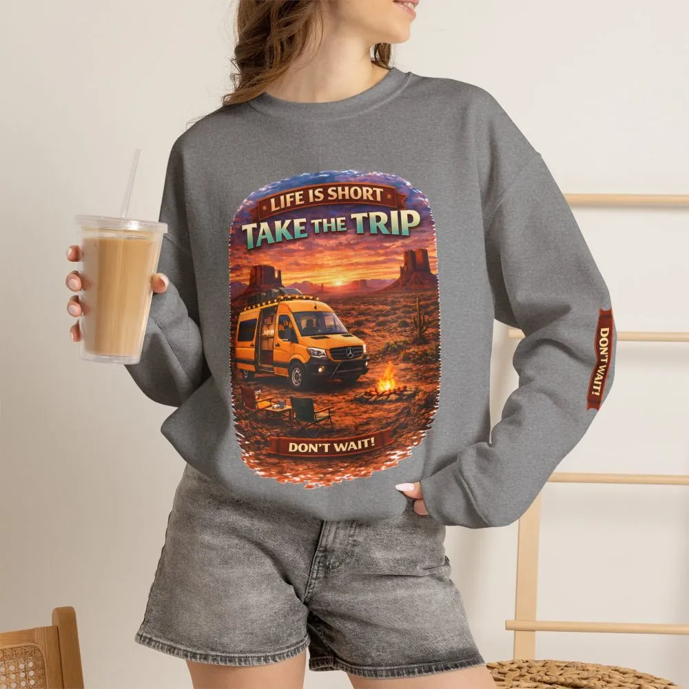 7630533853854172357_2048.jpeg Unisex Heavy Blend™ Crewneck Sweatshirt — "Live Is Short Take The Trip" Design Scenic-Line
