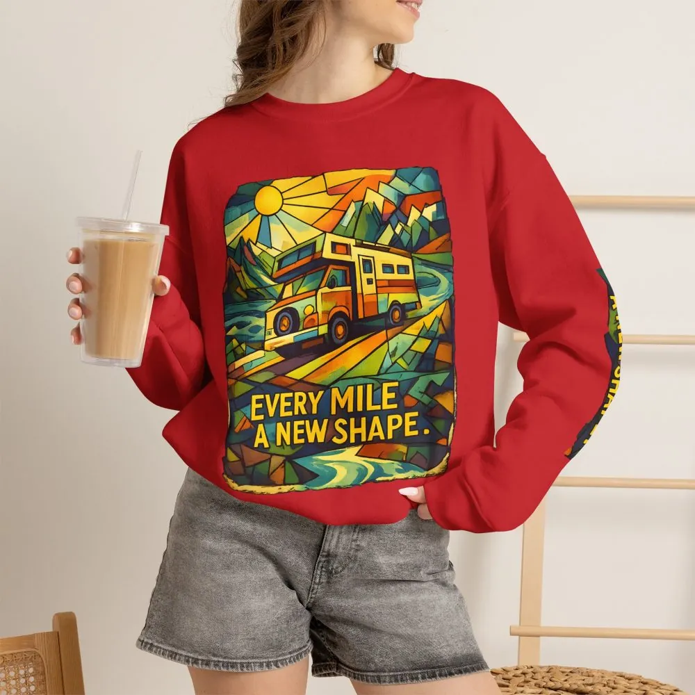 Unisex Heavy Blend™ Crewneck Sweatshirt — "Every Mile A New Shape" Design Cubic-Line