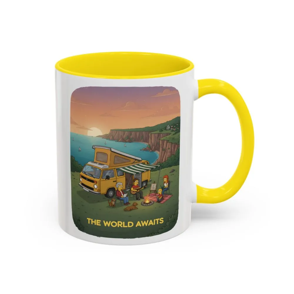 Accent Coffee Mug (11, 15oz) — "The World Awaits" Design Sitcom-Line