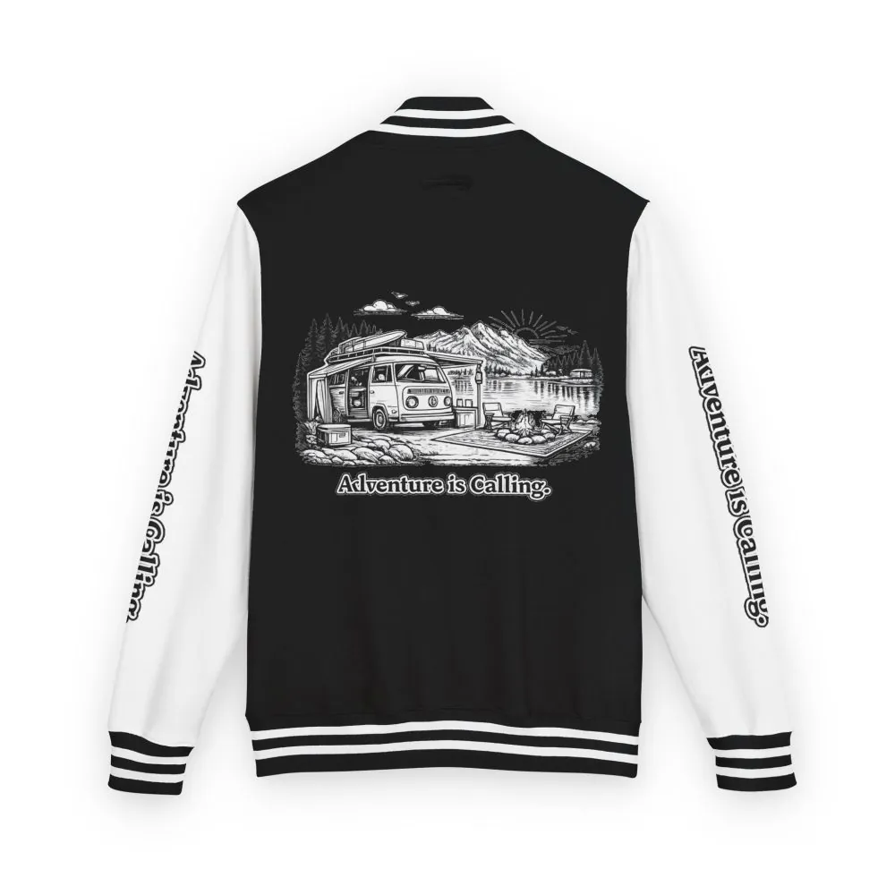 7651862556009556967_2048.jpeg Unisex Heavyweight Letterman Jacket — "Adventure Is Calling" Travel Varsity Coat