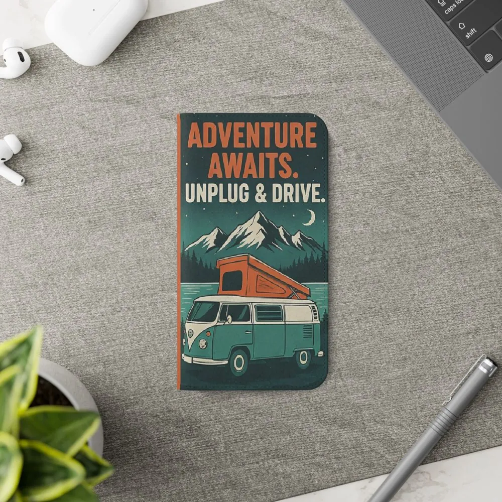 Flip Phone Case — "Adventure Awaits, Fuel Your Journey, Not the WiFi" Wallet Cover