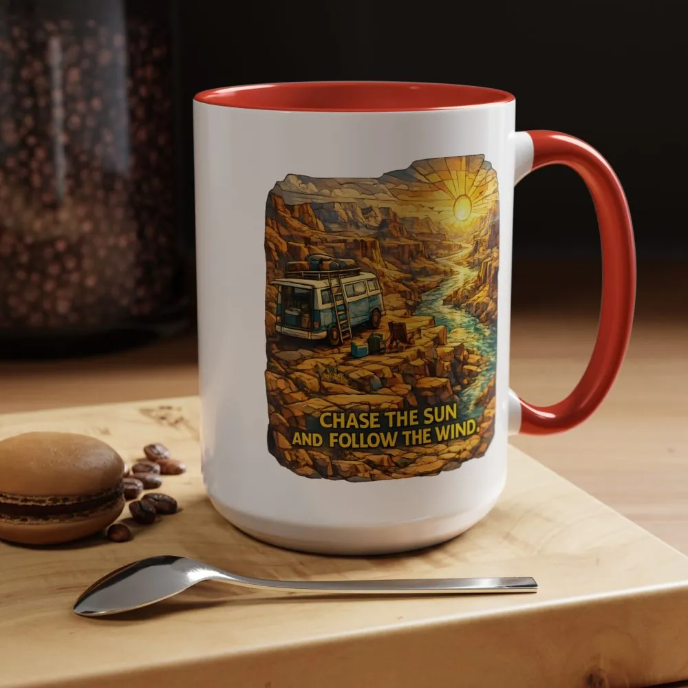7675045165080815718_2048.jpeg Accent Coffee Mug (11, 15oz) — "Chase The Sun And Follow The Wind" Design Cubic-Line