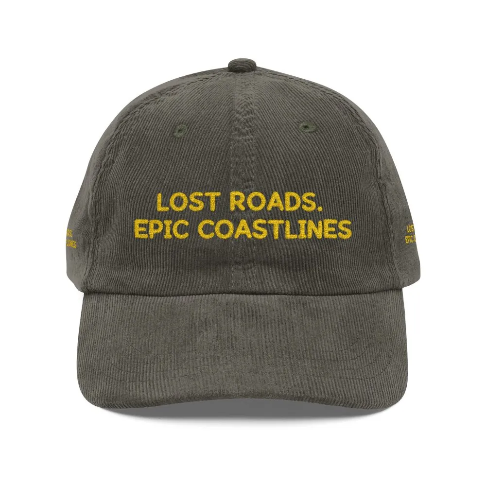 Vintage Corduroy Cap (Embroidery) — "Lost Roads,Epic Coastlines" Embroidered Hat