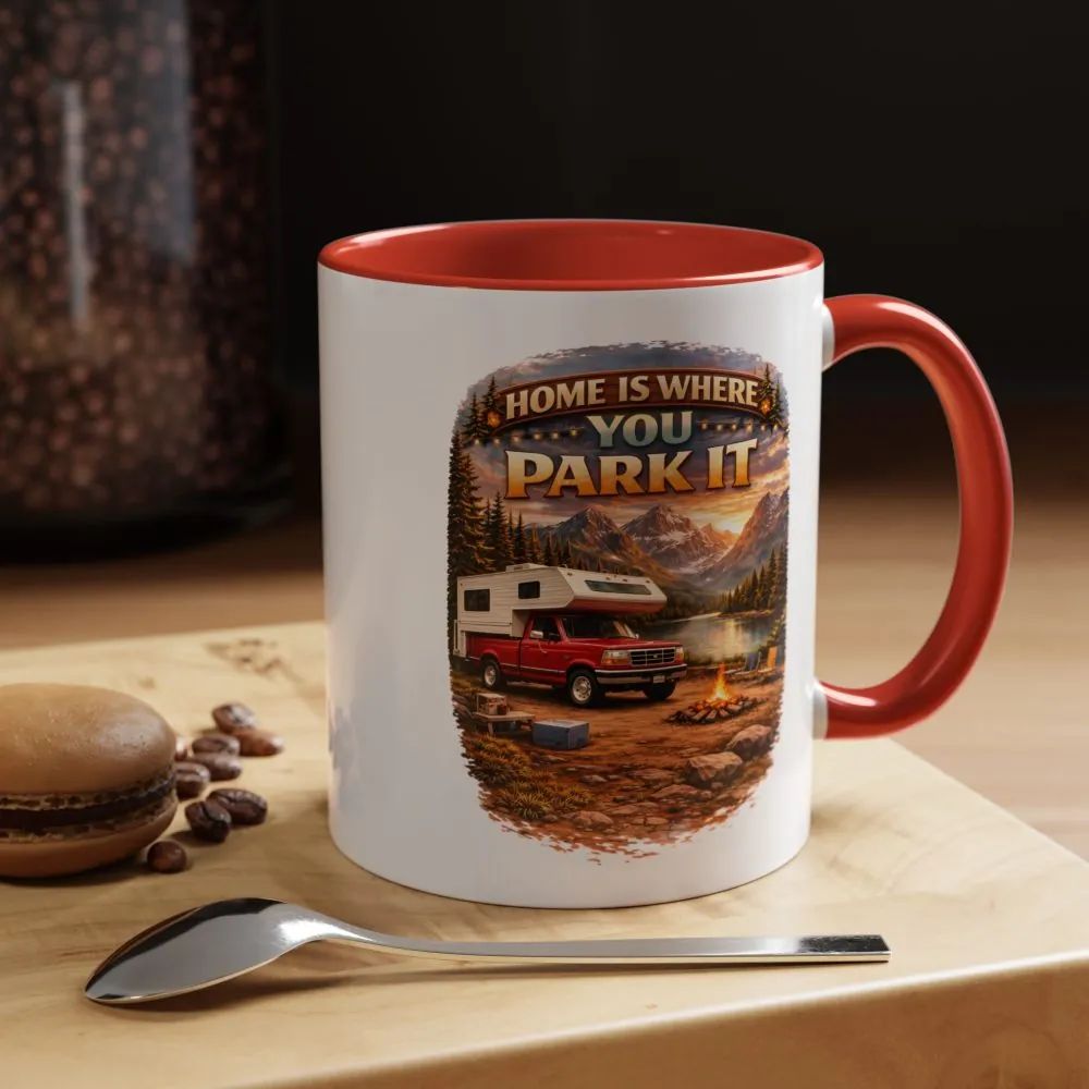 Accent Coffee Mug (11, 15oz) — "Home Is Where You Park It" Design Scenic-Line